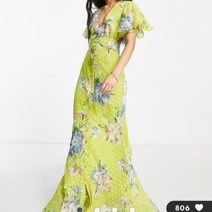 ASOS DESIGN maxi tea dress in jaquard with color pop floral print